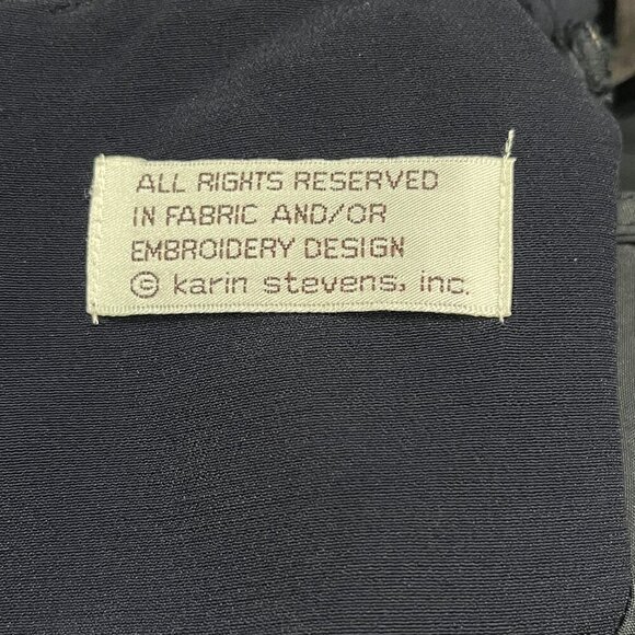 VTG Karin Stevens Navy Blue Mandarin Collar Jacket Dress w/ White Soutache Trim - Picture 15 of 16